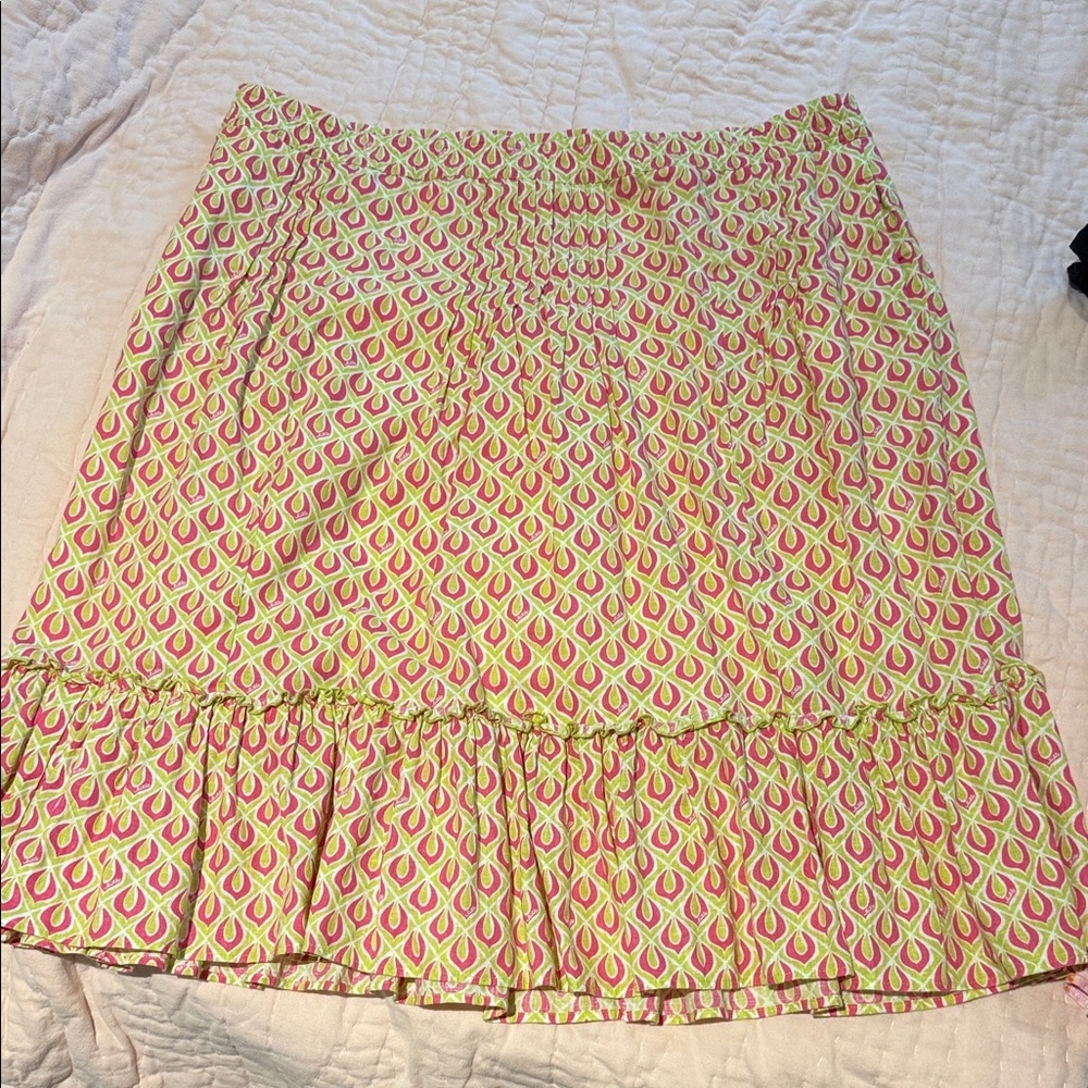 🌴Lilly Pulitzer RARE Vintage Linen Blend Ruffle Skirt Slip Pink Green Collector